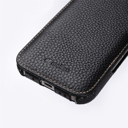 MELKCO For iPhone 16 Pro Max Case Compatible with MagSafe Vertical Flip Genuine Cow Leather + PC Phone Cover
