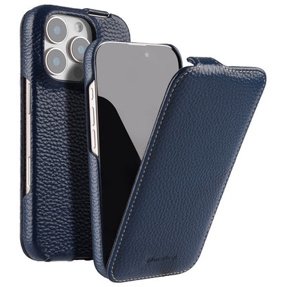 MELKCO For iPhone 16 Pro Max Case Compatible with MagSafe Vertical Flip Genuine Cow Leather + PC Phone Cover