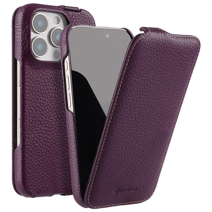 MELKCO For iPhone 16 Pro Max Case Compatible with MagSafe Vertical Flip Genuine Cow Leather + PC Phone Cover