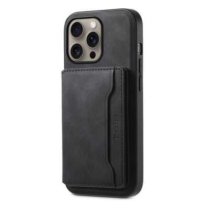 DENIOR D13 For iPhone 16 Pro Magnetic Case Card Holder Leather Coated PC+TPU Phone Cover