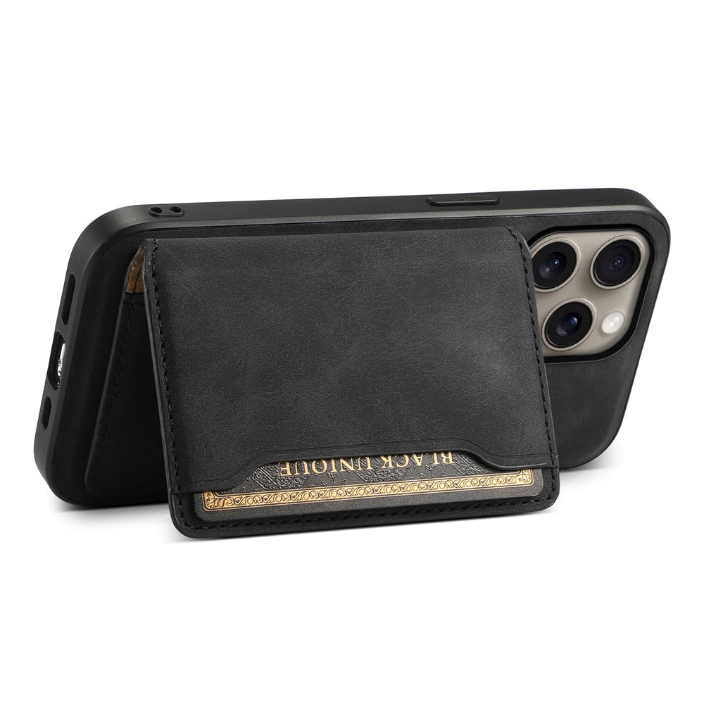 DENIOR D13 For iPhone 16 Pro Magnetic Case Card Holder Leather Coated PC+TPU Phone Cover