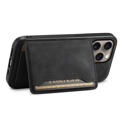 DENIOR D13 For iPhone 16 Pro Magnetic Case Card Holder Leather Coated PC+TPU Phone Cover