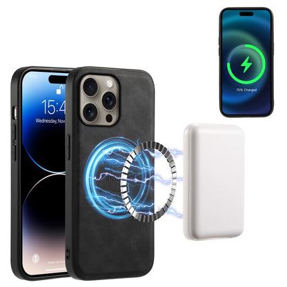 DENIOR D13 For iPhone 16 Pro Magnetic Case Card Holder Leather Coated PC+TPU Phone Cover