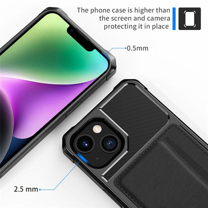 For iPhone 14 ZM02 Card Slot Phone Case Enhanced Corner PU Leather + TPU Cover with Car Mount Metal Sheet