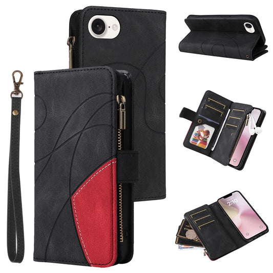 For iPhone 17e / 16e Leather Case with Strap Zipper 9 Card Slot Phone Cover Stand