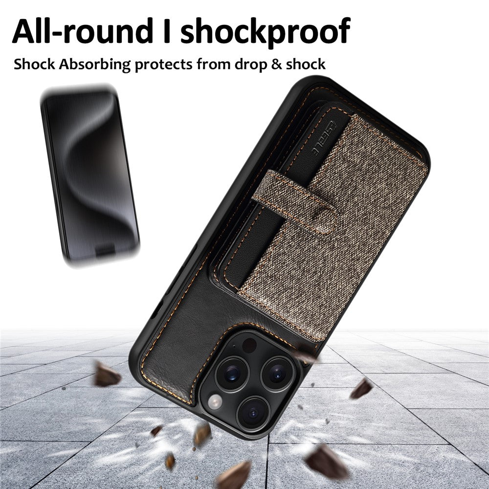 ESEBLE For iPhone 14 Pro Case Kickstand PU Leather Back Shell with Card Slots Color Splicing