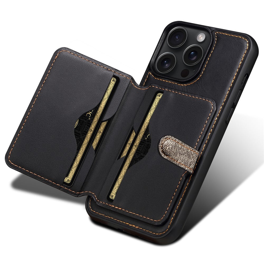 ESEBLE For iPhone 14 Pro Case Kickstand PU Leather Back Shell with Card Slots Color Splicing