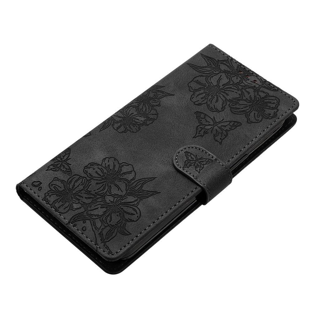For iPhone 16 Pro Case Butterfly Flower Imprinted PU Leather Soft Skin-Touch Phone Cover