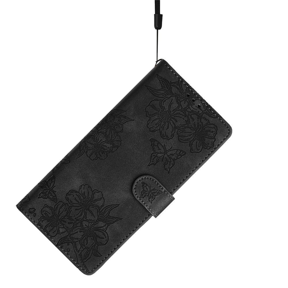 For iPhone 16 Pro Case Butterfly Flower Imprinted PU Leather Soft Skin-Touch Phone Cover