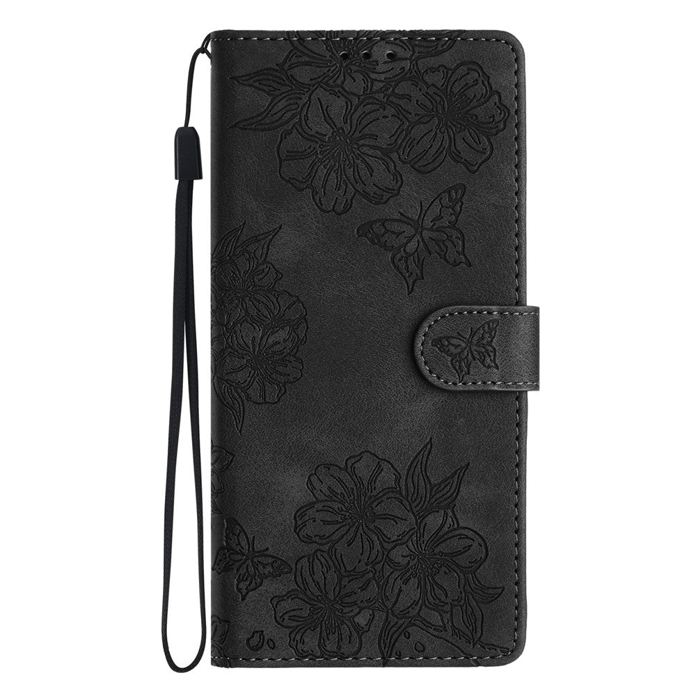 For iPhone 16 Pro Case Butterfly Flower Imprinted PU Leather Soft Skin-Touch Phone Cover