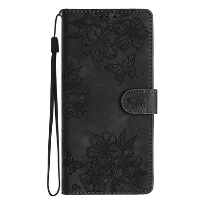For iPhone 16 Pro Case Butterfly Flower Imprinted PU Leather Soft Skin-Touch Phone Cover
