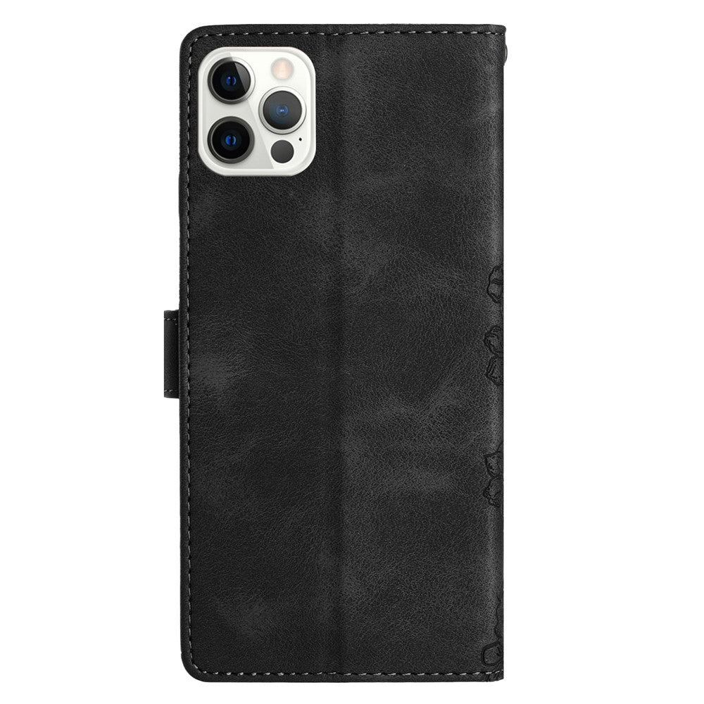For iPhone 16 Pro Case Butterfly Flower Imprinted PU Leather Soft Skin-Touch Phone Cover