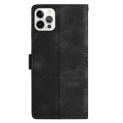 For iPhone 16 Pro Case Butterfly Flower Imprinted PU Leather Soft Skin-Touch Phone Cover