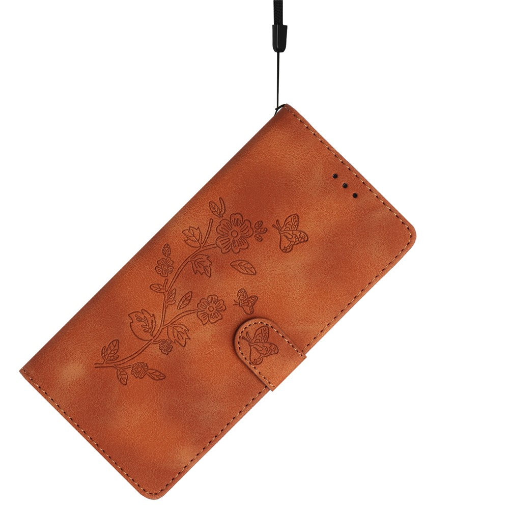For iPhone 16 Pro Max Leather Wallet Case Imprinted Flower Flip Protective Phone Cover