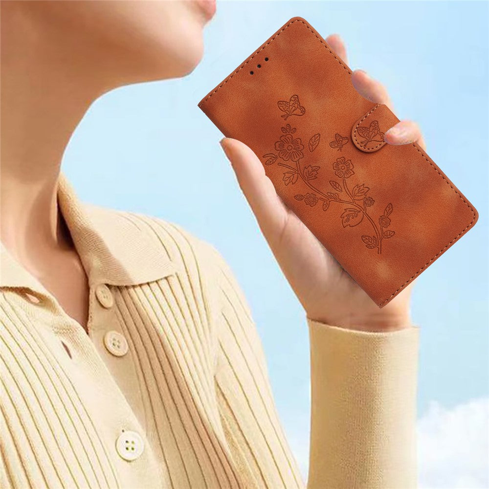 For iPhone 16 Pro Max Leather Wallet Case Imprinted Flower Flip Protective Phone Cover