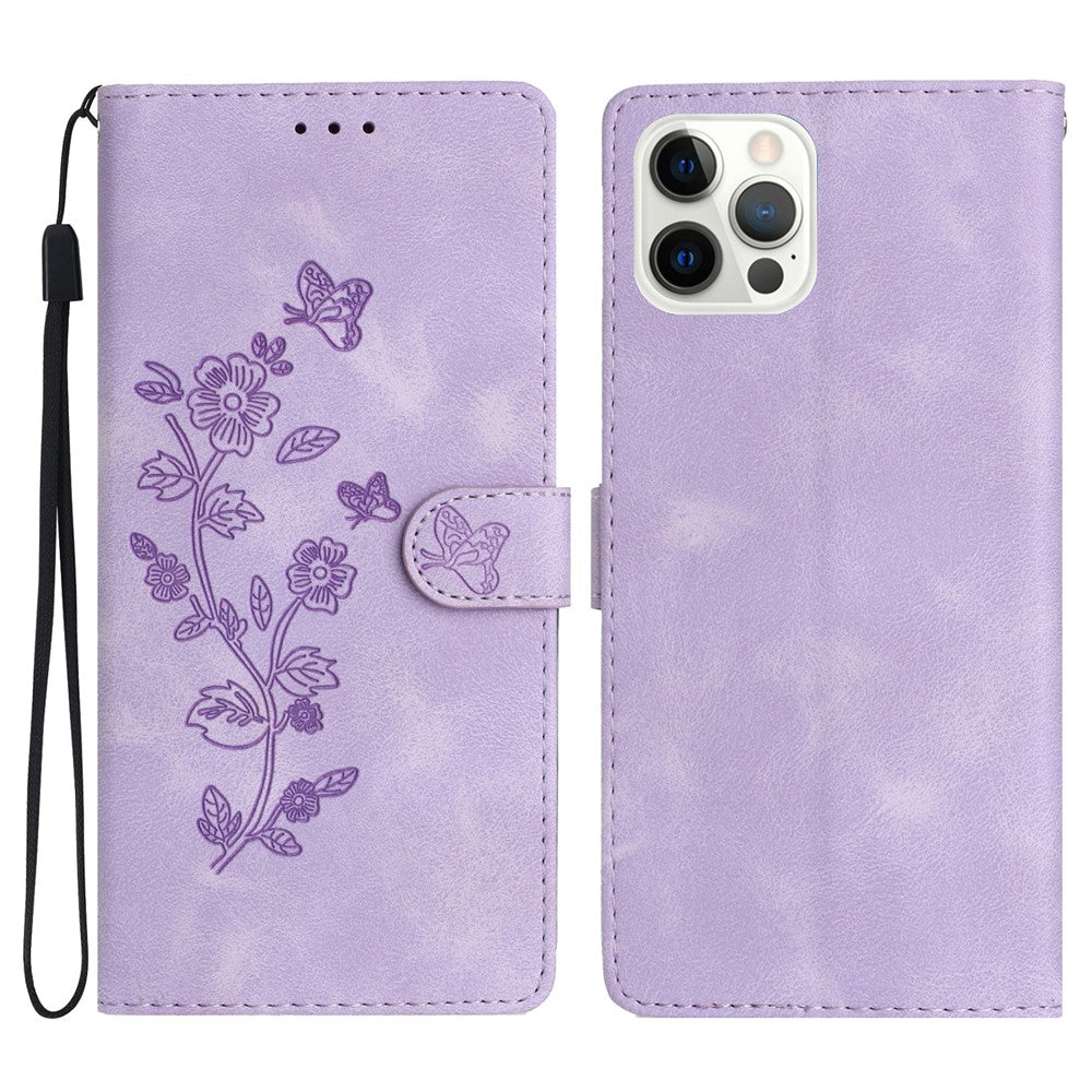 For iPhone 16 Pro Max Leather Wallet Case Imprinted Flower Flip Protective Phone Cover