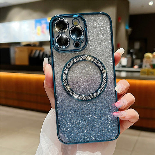 For iPhone 14 Pro Magnetic Case Shockproof TPU + PC Phone Cover with Gradient Glitter