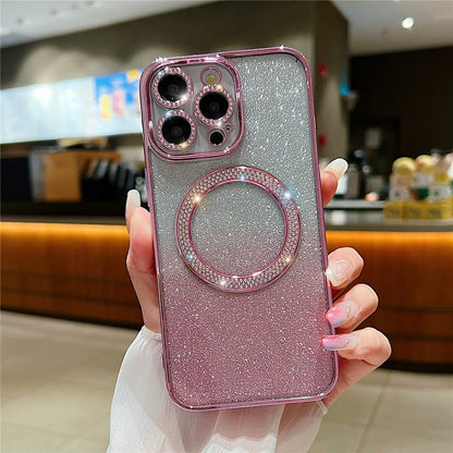 For iPhone 14 Pro Magnetic Case Shockproof TPU + PC Phone Cover with Gradient Glitter