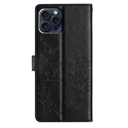 For iPhone 14 Pro Case Butterfly Floral Imprint Leather Wallet Phone Cover with Stand