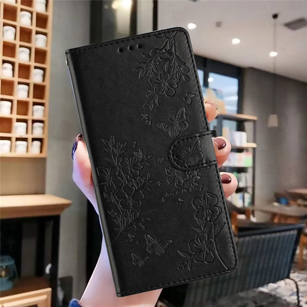 For iPhone 14 Pro Case Butterfly Floral Imprint Leather Wallet Phone Cover with Stand