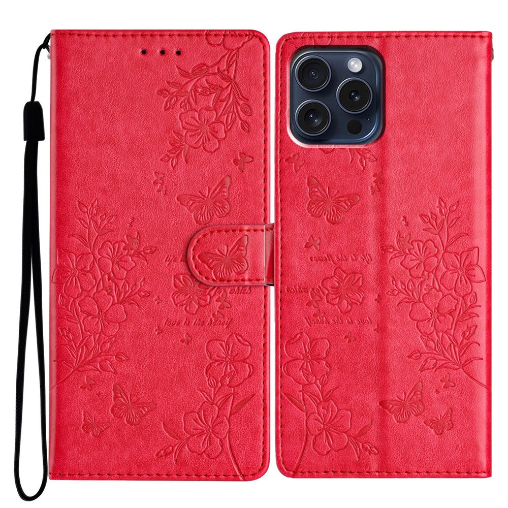 For iPhone 14 Pro Case Butterfly Floral Imprint Leather Wallet Phone Cover with Stand
