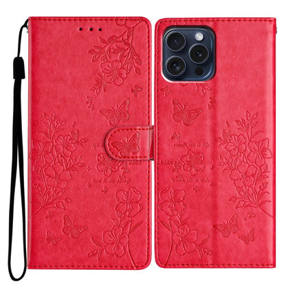 For iPhone 14 Pro Case Butterfly Floral Imprint Leather Wallet Phone Cover with Stand