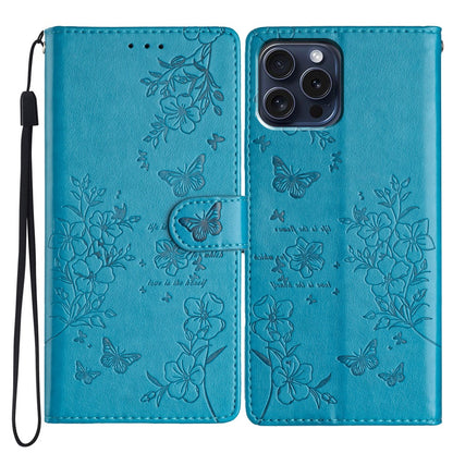 For iPhone 14 Pro Case Butterfly Floral Imprint Leather Wallet Phone Cover with Stand