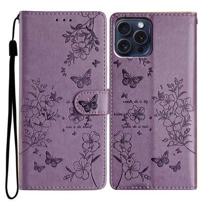 For iPhone 14 Pro Case Butterfly Floral Imprint Leather Wallet Phone Cover with Stand