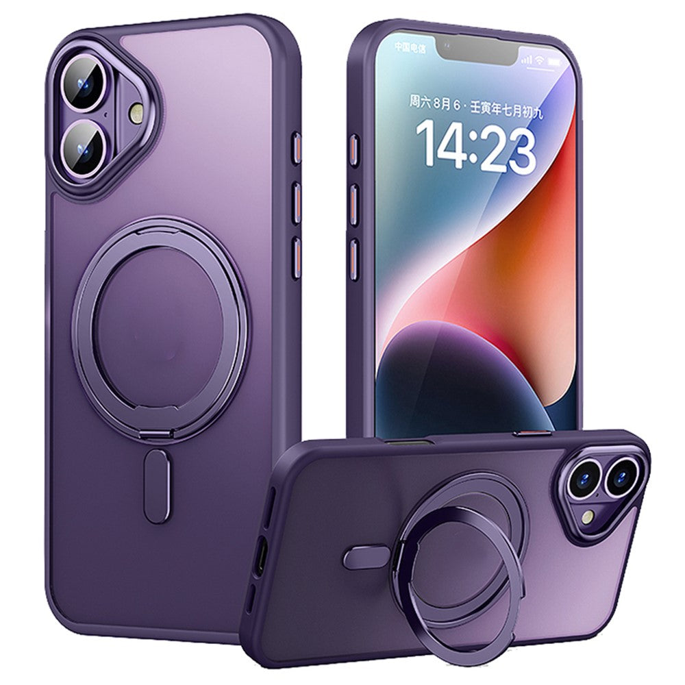 For iPhone 16 Case Compatible with MagSafe TPU+Acrylic+Metal Kickstand Matte Phone Cover