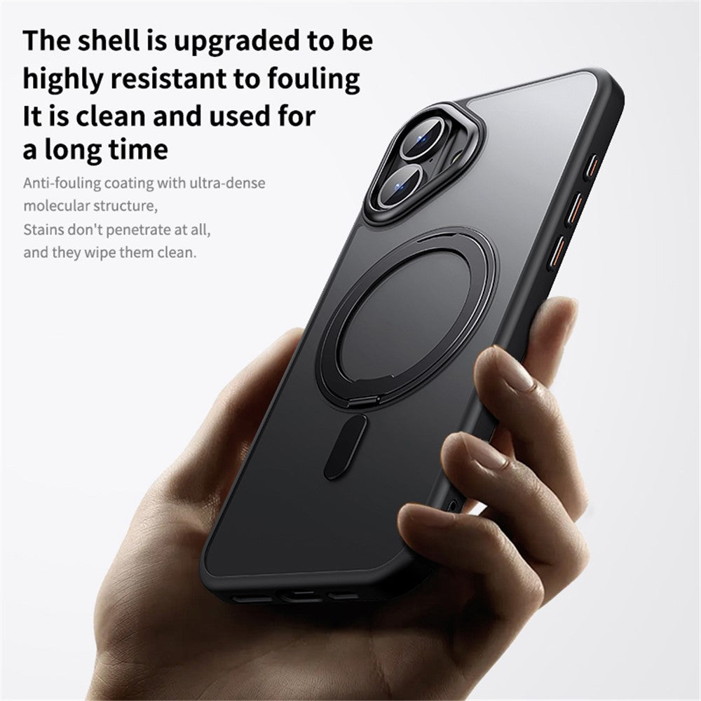For iPhone 16 Case Compatible with MagSafe TPU+Acrylic+Metal Kickstand Matte Phone Cover