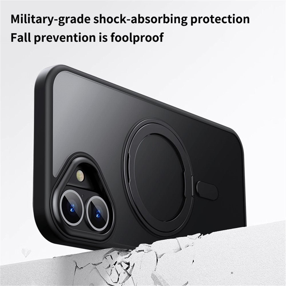 For iPhone 16 Case Compatible with MagSafe TPU+Acrylic+Metal Kickstand Matte Phone Cover