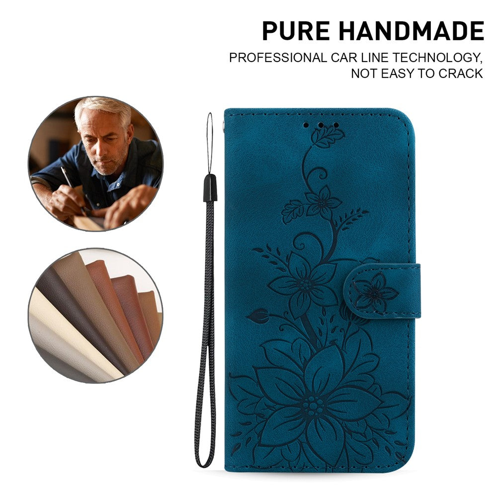 For iPhone 16 Pro Wallet Case PU Leather Phone Cover Flower Imprinted