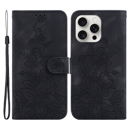 For iPhone 16 Pro Wallet Case PU Leather Phone Cover Flower Imprinted