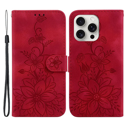 For iPhone 16 Pro Wallet Case PU Leather Phone Cover Flower Imprinted
