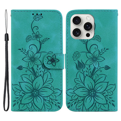For iPhone 16 Pro Wallet Case PU Leather Phone Cover Flower Imprinted