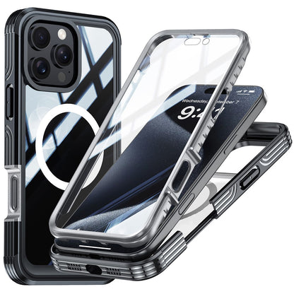 For iPhone 16 Pro Max Magnetic Case PC + TPU Shockproof Phone Cover with Screen Film