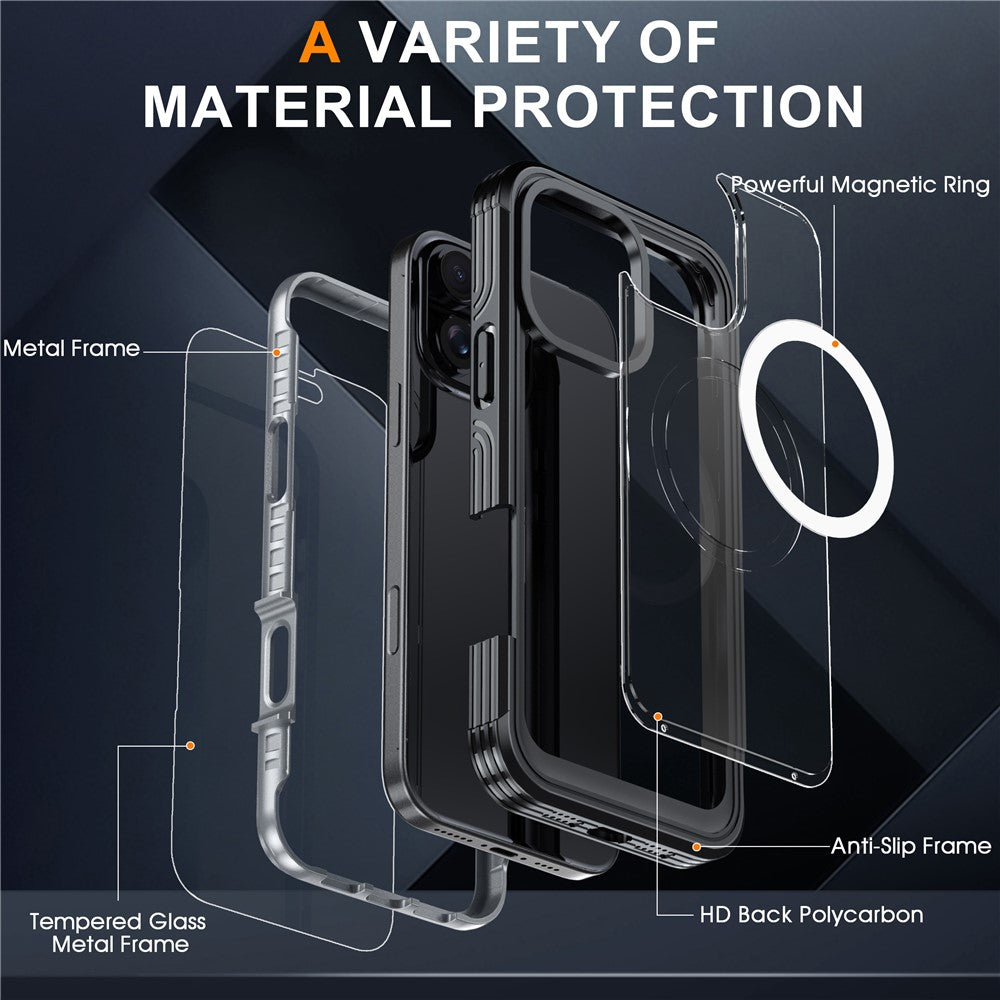For iPhone 16 Pro Max Magnetic Case PC + TPU Shockproof Phone Cover with Screen Film