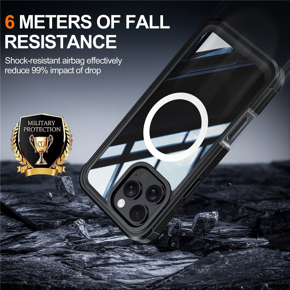 For iPhone 16 Pro Max Magnetic Case PC + TPU Shockproof Phone Cover with Screen Film