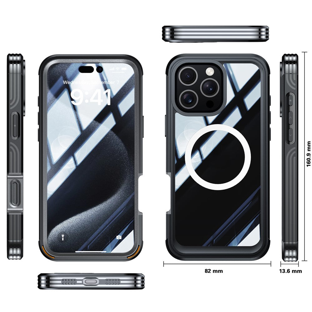 For iPhone 16 Pro Max Magnetic Case PC + TPU Shockproof Phone Cover with Screen Film