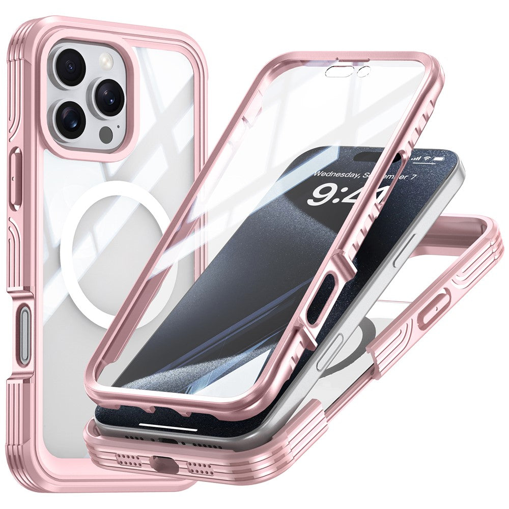 For iPhone 16 Pro Max Magnetic Case PC + TPU Shockproof Phone Cover with Screen Film