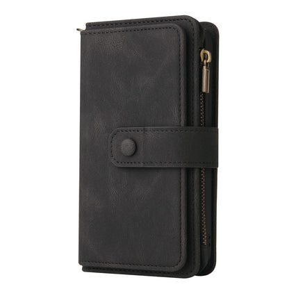 For iPhone 17e / 16e Zipper Wallet Case with 15 Card Slots and Strap Leather Phone Cover