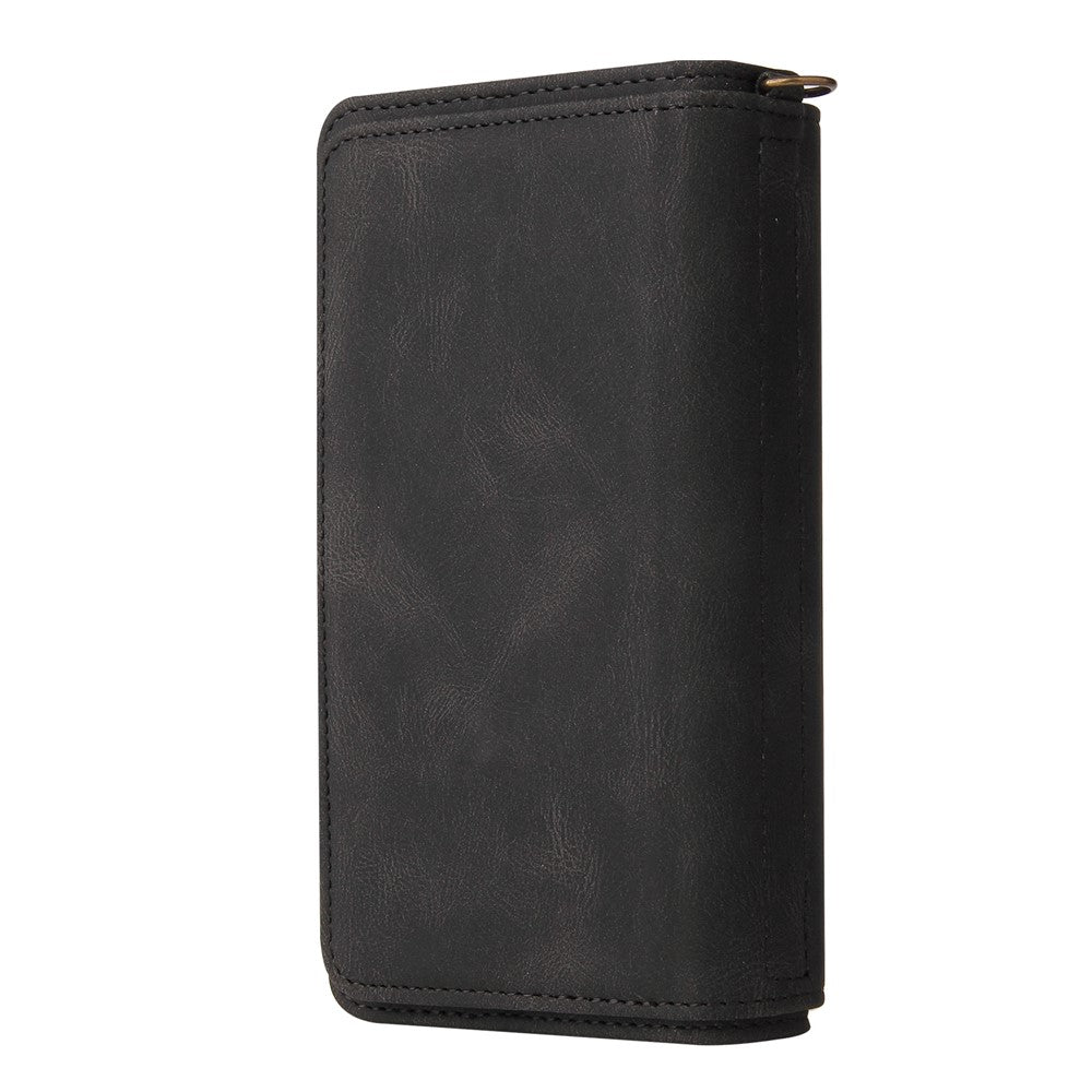 For iPhone 17e / 16e Zipper Wallet Case with 15 Card Slots and Strap Leather Phone Cover