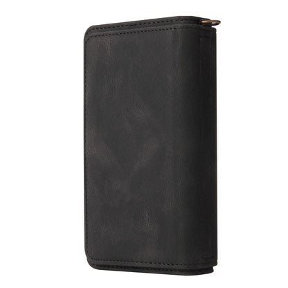 For iPhone 17e / 16e Zipper Wallet Case with 15 Card Slots and Strap Leather Phone Cover