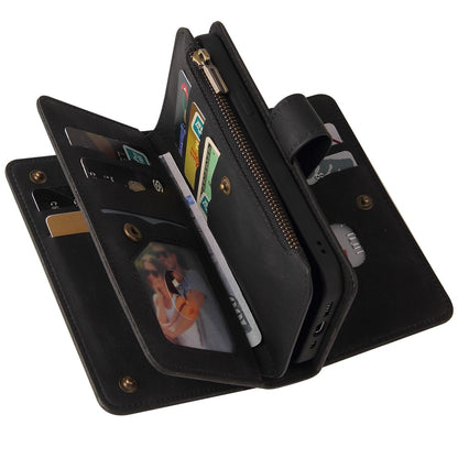 For iPhone 17e / 16e Zipper Wallet Case with 15 Card Slots and Strap Leather Phone Cover