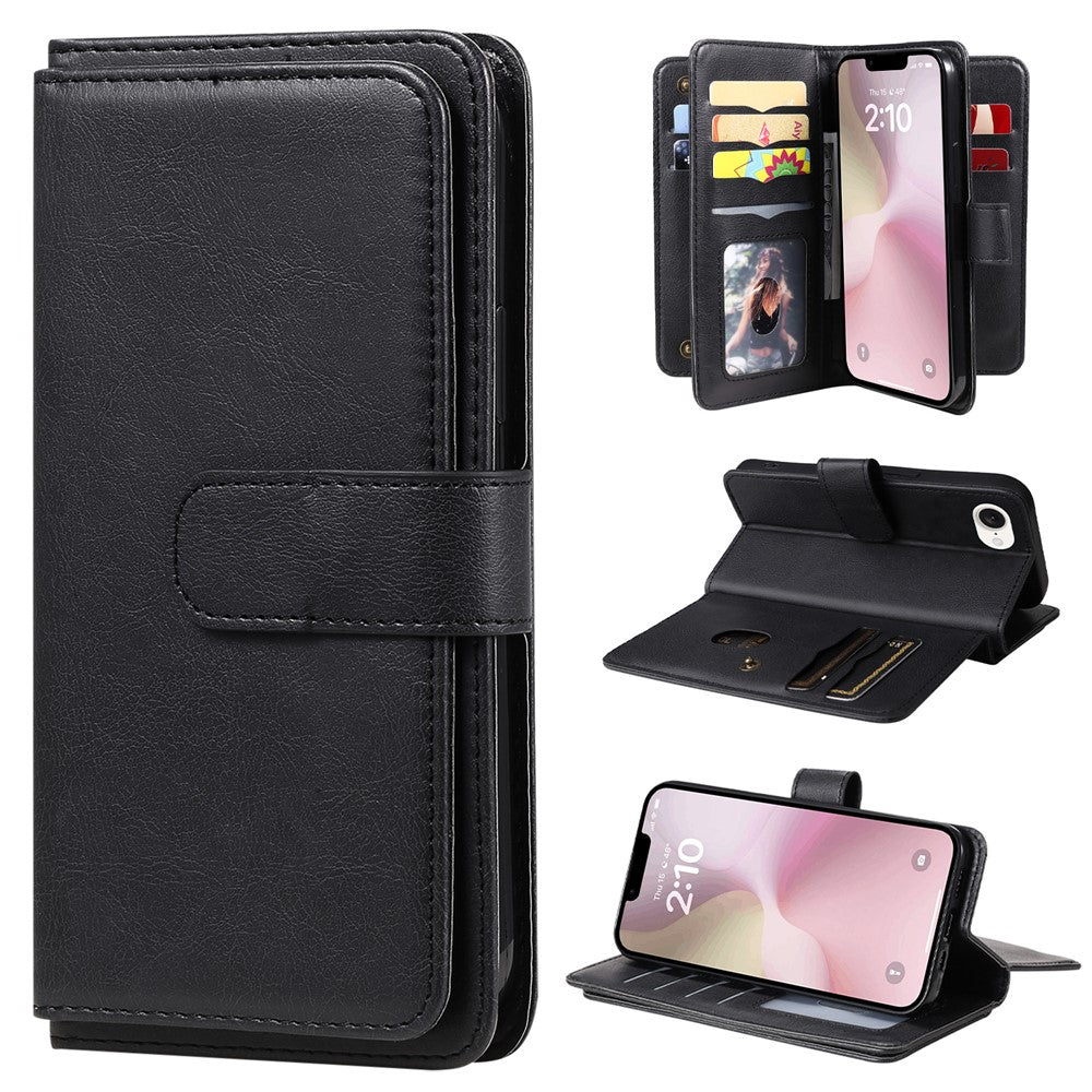 For iPhone 17e / 16e Leather Case with 10 Card Holder Phone Cover Stand