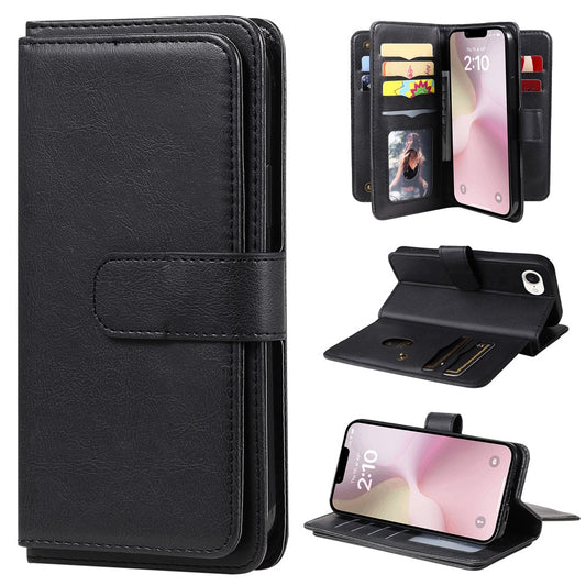 For iPhone 17e / 16e Leather Case with 10 Card Holder Phone Cover Stand