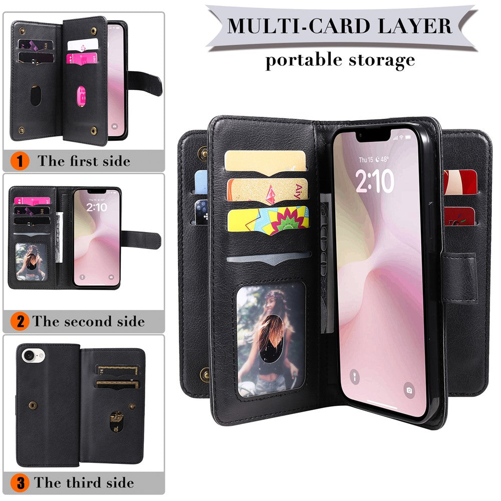 For iPhone 17e / 16e Leather Case with 10 Card Holder Phone Cover Stand
