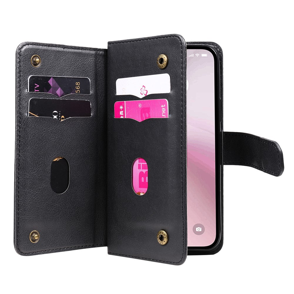 For iPhone 17e / 16e Leather Case with 10 Card Holder Phone Cover Stand
