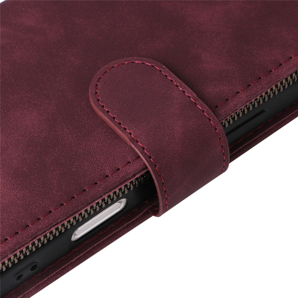 For iPhone 16 Pro Case Zipper Multi-Pocket Wallet Leather Phone Cover with Shoulder and Wrist Straps