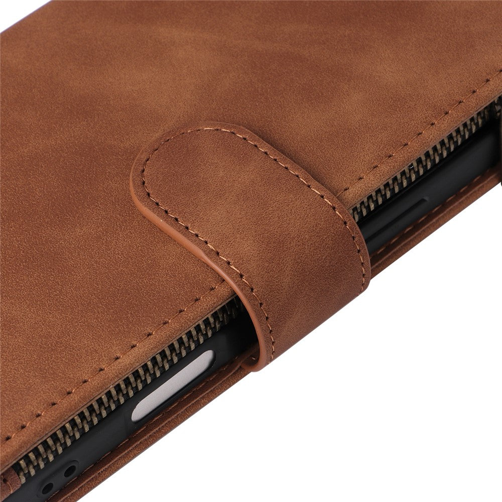 For iPhone 16 Case Zipper Multi-Pocket Wallet Leather Phone Cover with Shoulder and Wrist Straps